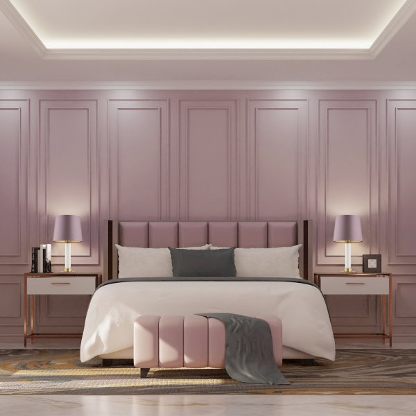 LAMPA STOŁOWA SZKLANA ZŁOTA LAMPKA NOCNA MOSIĄDZ SZCZOTKOWANY Z RÓŻOWYM ABAŻUREM DO SALONU SYPIALNI NA KOMODĘ W STYLU GLAMOUR ARGON HAMPTON 8542