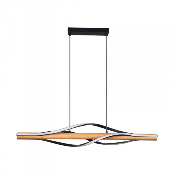 ZUMALINE P230857003 BAEZ LAMPA WISZĄCA CZARNA LED NOWOCZESNA Z DREWNEM DREWNIANA BELKA