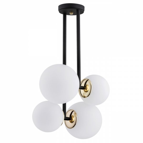 LAMPA SUFITOWA WISZĄCA CZARNO ZŁOTA GLAMOUR Z KLOSZAMI KULAMI BIAŁYMI KULE BIAŁE NOWOCZESNA DO POKOJU SALONU SYPIALNI KUCHNI ARGON MORITZ 1739 