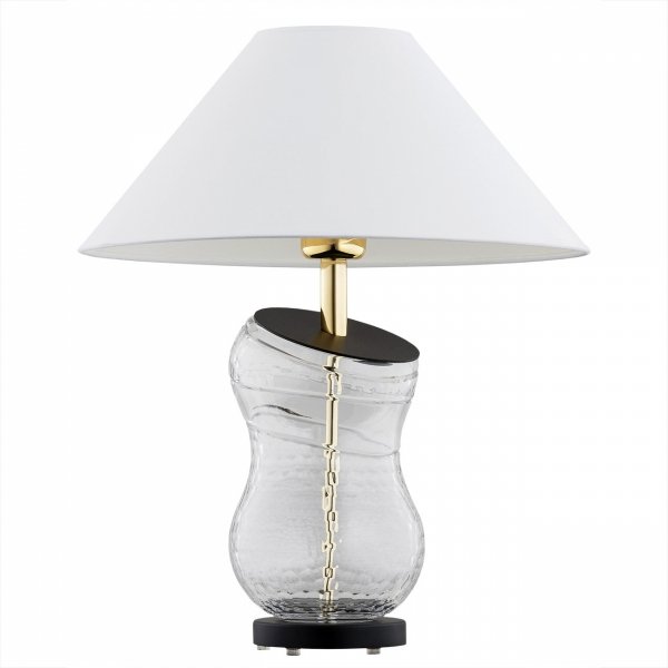 LAMPA STOŁOWA BIAŁO  ZŁOTA SZKLANA KRYSZTAŁOWA GLAMOUR Z ABAŻUREM DO SALONU NA KOMODĘ ARGON VENETO 8036