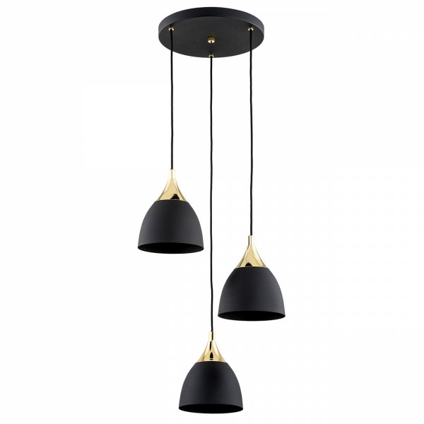 LAMPA WISZĄCA CZARNO ZŁOTA METALOWA POTRÓJNA NA KOLE NAD STÓŁ WYSPĘ DO KUCHNI JADALNI NOWOCZESNA ARGON MURANO 6139