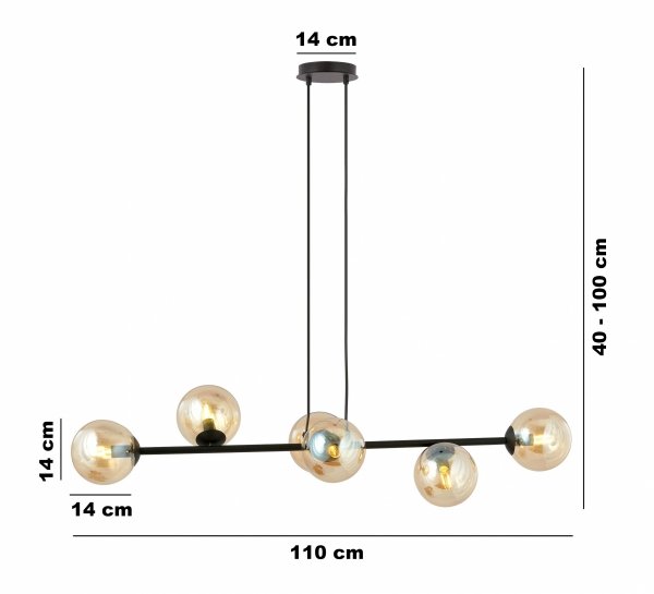 LAMPA WISZĄCA CZARNA KULE BURSZTYNOWE SZKLANE NAD STÓŁ DO JADALNI KUCHNI NOWOCZESNA EMIBIG ROSSI 6 BL MIODOWY 876/6