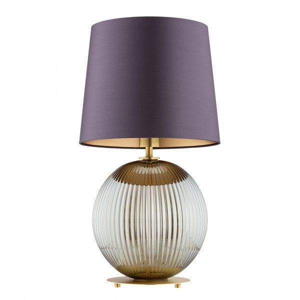 DUŻA LAMPA STOŁOWA LAMPKA NOCNA SZKLANA DO SALONU SYPIALNI NA KOMODĘ W STYLU GLAMOUR KULA SZARA SZKLANA ZE ŚLIWKOWYM ABAŻUREM ARGON HAMILTON 8532