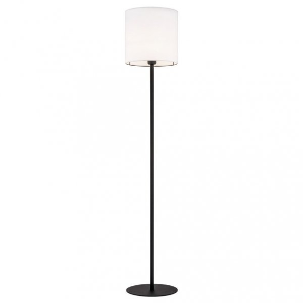 LAMPA PODŁOGOWA CZARNA Z BIAŁYM ABAŻUREM KLOSZEM CZARNO BIAŁA KLASYCZNA DO SALONU SYPIALNI HILARY 4082 