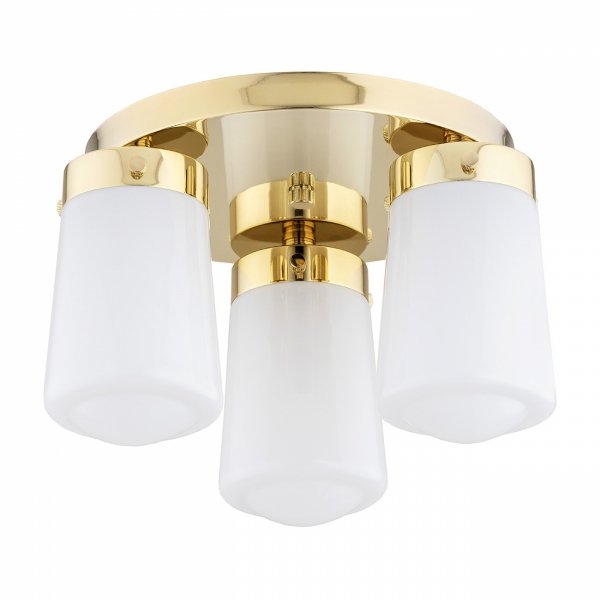 LAMPA SUFITOWA PLAFON ZŁOTA Z BIAŁYMI KLOSZAMI HERMETYCZNA DO ŁAZIENKI W STYLU GLAMOUR PASADENA 6165 
