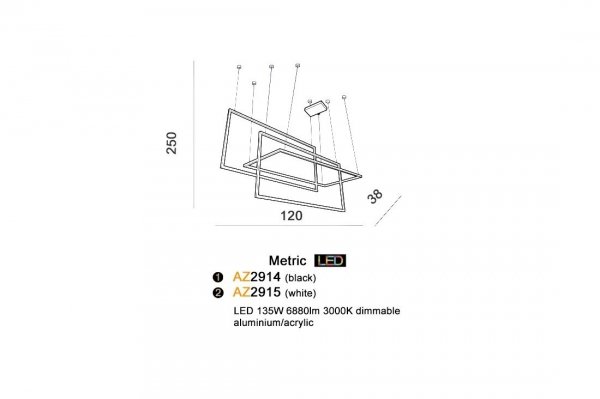 AZZARDO METRIC AZ2914 LAMPA WISZĄCA GEOMETRYCZNA PROSTOKĄT CZARNA