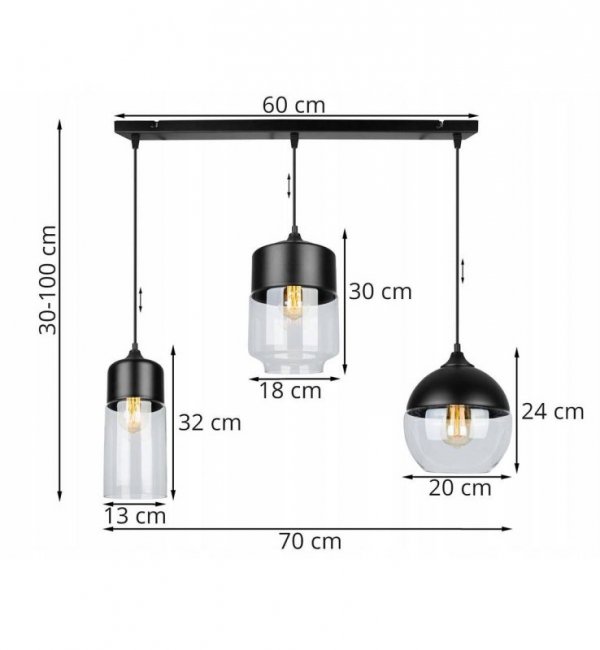 Lampa wisząca ze szklanymi kloszami - OSLO 2234/3/B/MIX LIGHT HOME