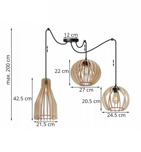 Lampa wisząca nowoczesna - SPIDER TIMBER 2360/3/MIX LIGHT HOME