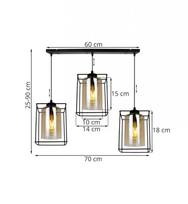 Lampa wisząca ze szklanymi kloszami - HELLA CAGE 2366/3/M LIGHT HOME