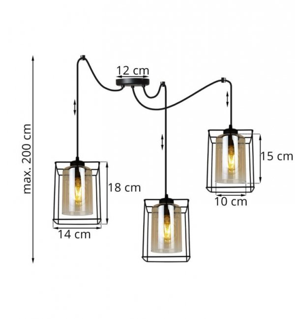 Lampa wisząca ze szklanymi kloszami - SPIDER HELLA CAGE 2365/3/M LIGHT HOME