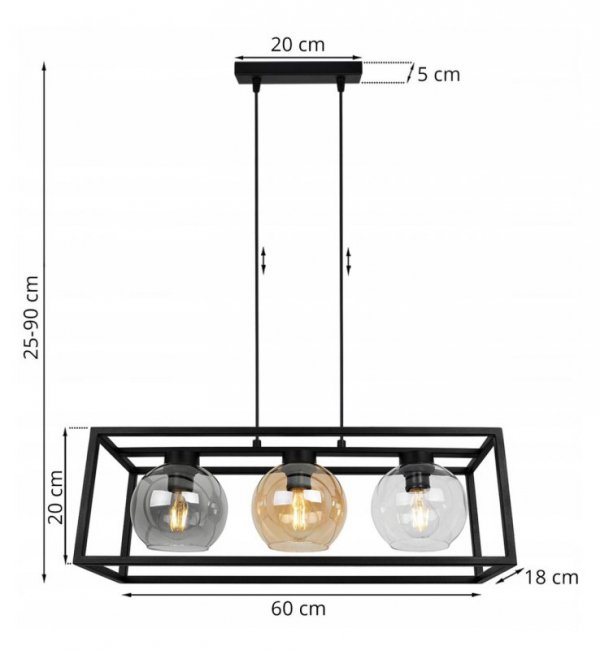 Lampa wisząca ze szklanymi kloszami - HAGA CAGE 2370/3/MIX LIGHT HOME