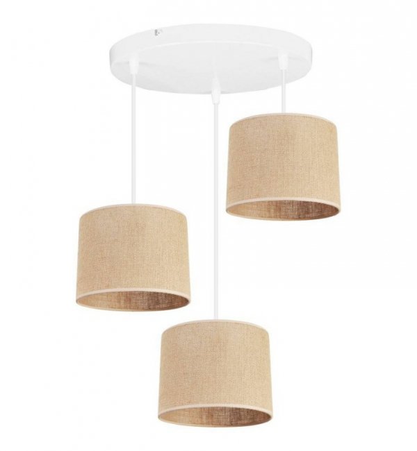 Lampa wisząca, trzy źródła światła, abażur juta 20 cm, okrągła podsufitka 30 cm, E27 LIGHT HOME