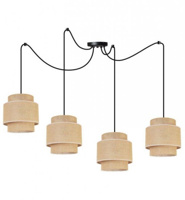 Lampa wisząca BOHO, spider, beż, 4 jutowe abażury, metalowa konstrukcja, regulacja wysokości LIGHT HOME