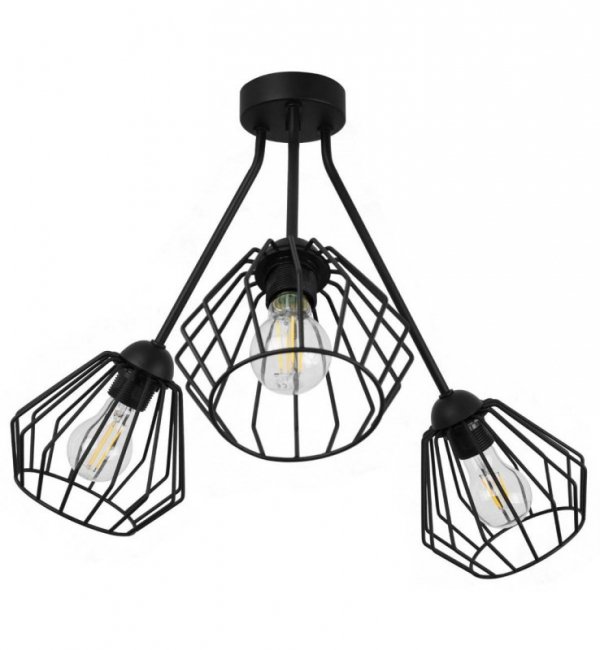 Lampa sufitowa TRIO SANTOS, czarna, druciak loft, 3 klosze LIGHT HOME