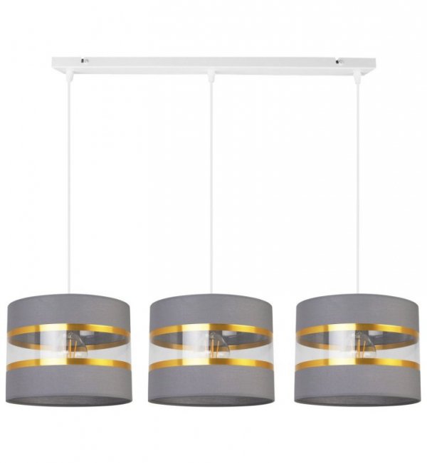 Lampa wisząca Elegance Gold, metalowa konstrukcja, trzy klosze, regulacja wysokości. abażury LIGHT HOME