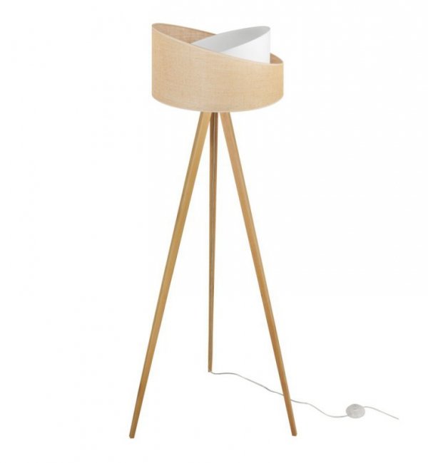 Lampa stojąca JUTA, trójnóg, abażur, drewno, E27 LIGHT HOME