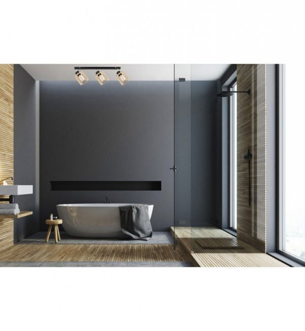 Lampa sufitowa TIMBER na listwie, 3 drewniane klosze, czarna konstrukcja z regulacją LIGHT HOME