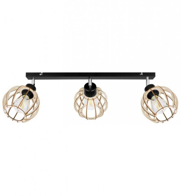 Regulowana lampa sufitowa TIMBER, 3 drewniane klosze, metalowa konstrukcja, listwa LIGHT HOME