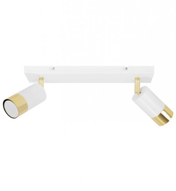 Lampa ścienno-sufitowa na białej listwie 35 cm z dwoma regulowanymi reflektorami 5,5 cm w kolorze biało-złotym, GU10 LIGHT HOME