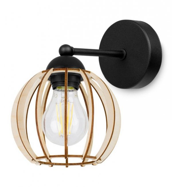 Kinkiet ścienny z kloszem okrągłym z drewnianych lameli, 16 cm, E27 LIGHT HOME