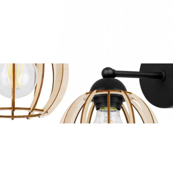 Kinkiet ścienny z kloszem okrągłym z drewnianych lameli, 16 cm, E27 LIGHT HOME