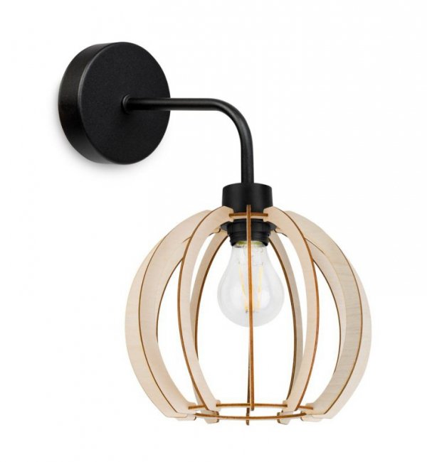 Kinkiet ścienny, zaokrąglona konstrukcja, klosz okrągły z drewnianych lameli, 24,5 cm, E27 LIGHT HOME