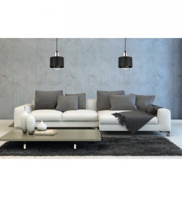 Lampa wisząca zwis, metalowy czarny klosz 12 cm ze srebrnym, chromowanym wykończeniem, podsufitka 8 cm, E27 LIGHT HOME