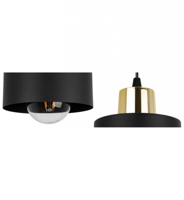 Lampa wisząca na okrągłej podsufitce 30 cm, 3 klosze czarne metalowe 12 cm ze złotym wykończeniem, E27 LIGHT HOME