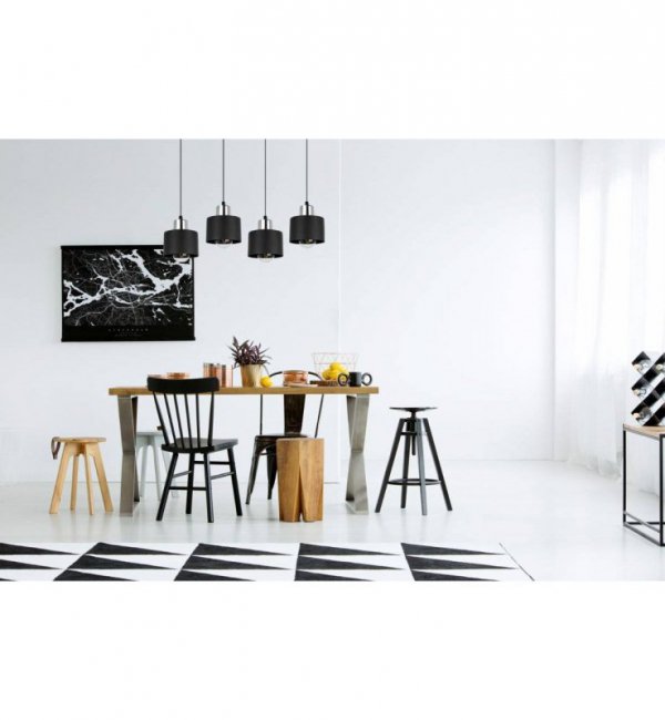 Lampa wisząca z prostokątną podsufitką 80 cm, 4 metalowe, czarne klosze 12 ze srebrnym wykończeniem, E27 LIGHT HOME
