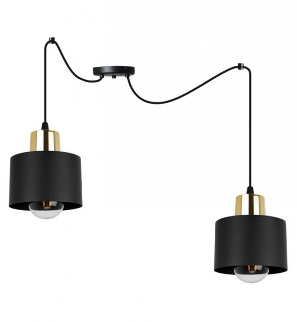 Lampa wisząca typu pająk, 2 metalowe, czarne klosze 12 cm ze złotym wykończeniem, E27 LIGHT HOME