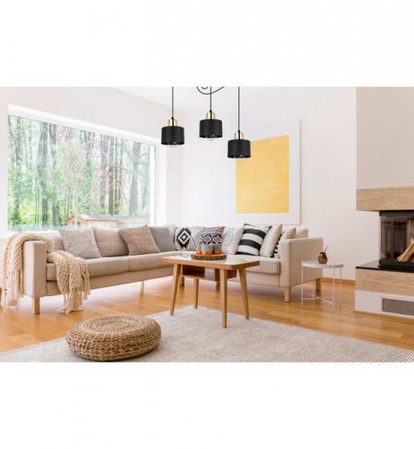 Lampa wisząca typu pająk, 3 czarne metalowe klosze 12 cm, złote wykończenie, E27 LIGHT HOME