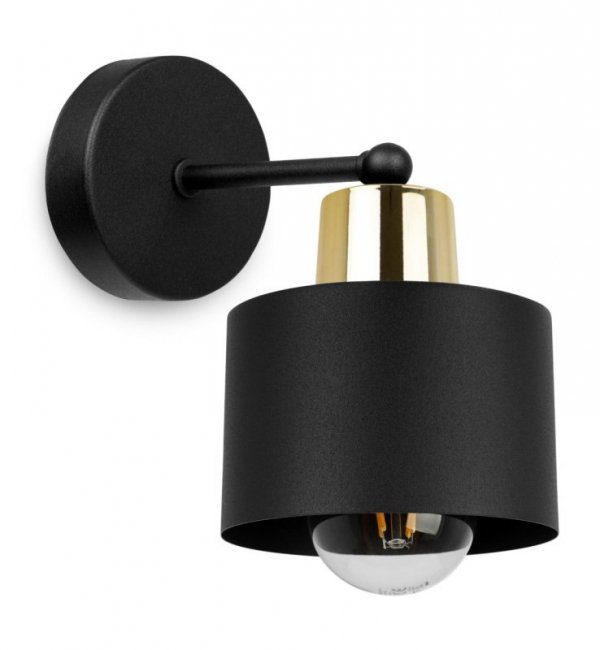 Kinkiet ścienny, czarny metalowy klosz 12 cm, złote wykończenie, ramię proste, E27 LIGHT HOME