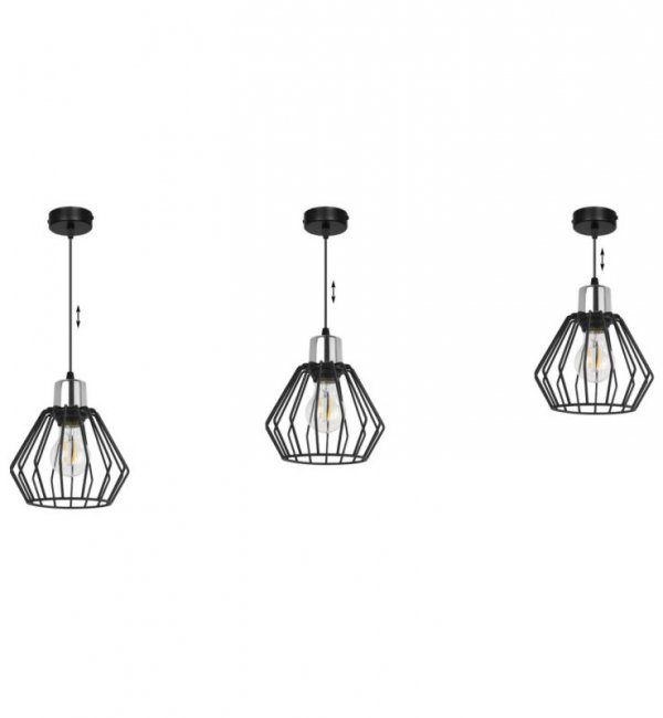 Lampa wisząca zwis, druciany czarny klosz metalowy 18 cm ze srebrnym, chromowanym wykończeniem, podsufitka 8 cm, E27 LIGHT HOME