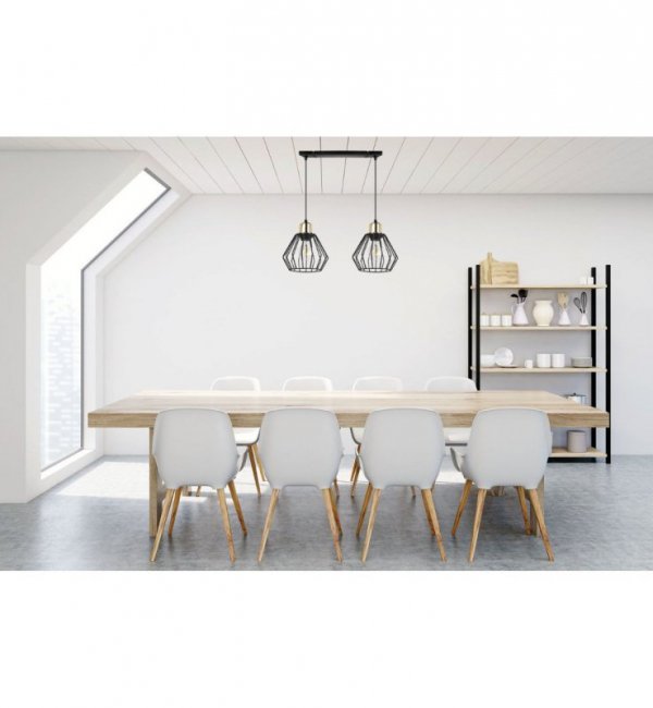 Lampa wisząca na szerokiej listwie 40 cm, 2 klosze druciane czarne metalowe 18 cm ze złotym wykończeniem, E27 LIGHT HOME
