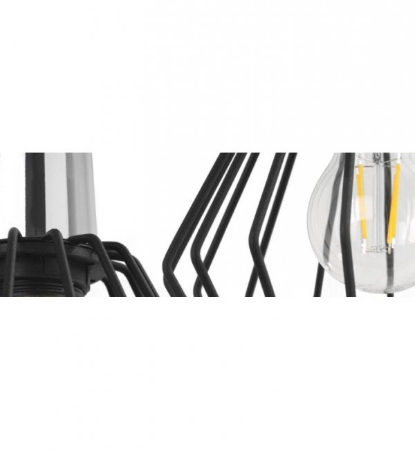 Lampa wisząca na okrągłej podsufitce 30 cm, 4 klosze druciane metalowe czarne 18 cm ze srebrnym, chromowanym wykończeniem, E27 LIGHT HOME