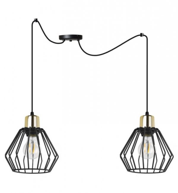 Lampa wisząca typu pająk, 2 klosze druciane czarne metalowe 18 cm ze złotym wykończeniem, E27 LIGHT HOME