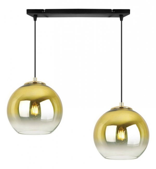 Lampa wisząca na szerokiej prostokątnej listwie 40 cm, 2 klosze szklane złote kule 20 cm, E27 LIGHT HOME