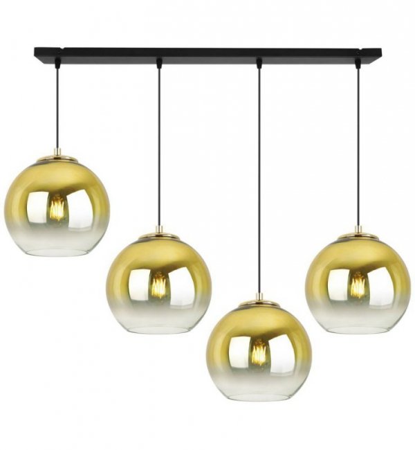 Lampa wisząca na szerokiej prostokątnej listwie 80 cm, 4 klosze szklane złote kule 20 cm, E27 LIGHT HOME
