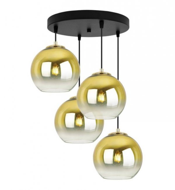 Lampa wisząca na okrągłej podsufitce 30 cm, 4 klosze szklane złote kule 20 cm, E27 LIGHT HOME