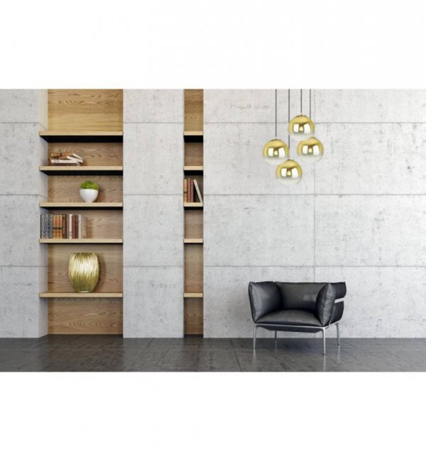 Lampa wisząca na okrągłej podsufitce 30 cm, 4 klosze szklane złote kule 20 cm, E27 LIGHT HOME
