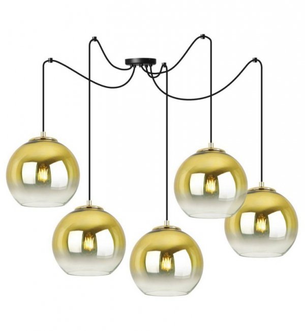 Lampa wisząca typu pająk, 5 kloszy szklanych złotych kul 20 cm, E27 LIGHT HOME