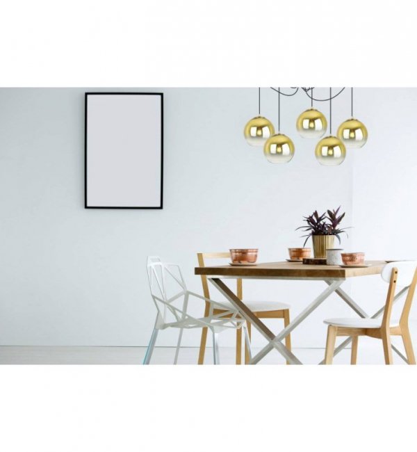 Lampa wisząca typu pająk, 5 kloszy szklanych złotych kul 20 cm, E27 LIGHT HOME