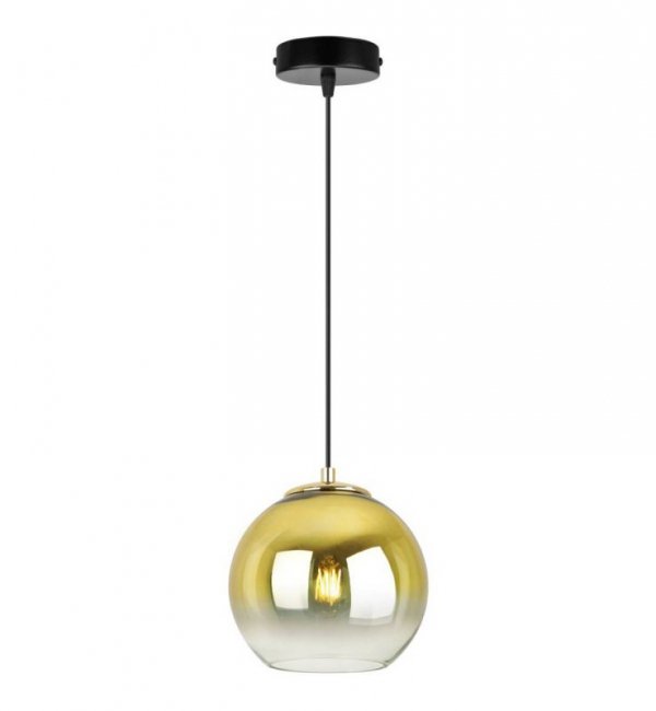 Lampa wisząca ze szklanym kloszem złotym w kształcie kuli 15 cm z okrągłą podsufitką 10 cm, E27 LIGHT HOME