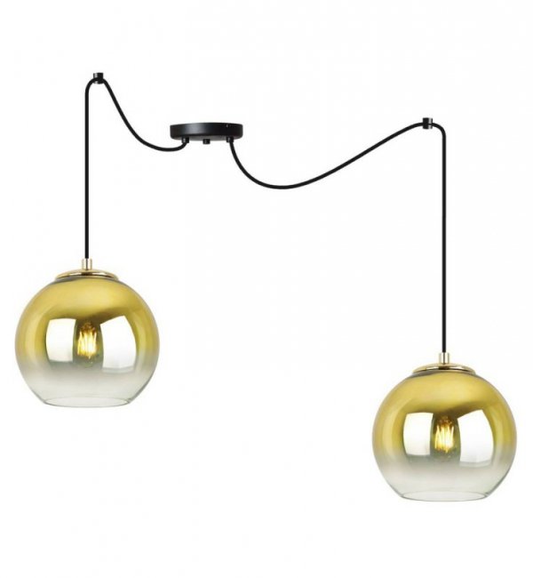 Lampa wisząca typu pająk, 2 klosze szklane złote kule 15 cm, E27 LIGHT HOME