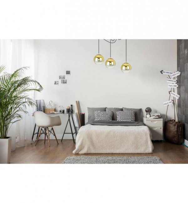 Lampa wisząca typu pająk, 3 klosze szklane złote kule 15 cm, E27 LIGHT HOME
