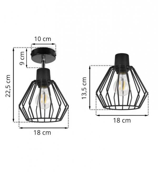 Kinkiet spot regulowany, czarny klosz druciany metalowy 18 cm, czarne wykończenie, E27 LIGHT HOME