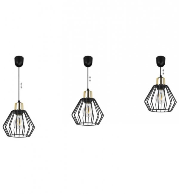Lampa wisząca zwis, druciany czarny klosz metalowy 18 cm ze złotym wykończeniem, podsufitka 6 cm, E27 LIGHT HOME