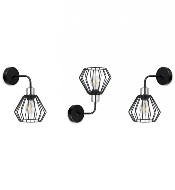 Kinkiet ścienny na zaokrąglonym ramieniu, druciany klosz metalowy czarny 18 cm ze srebrnym, chromowanym wykończeniem, E27 LIGHT HOME