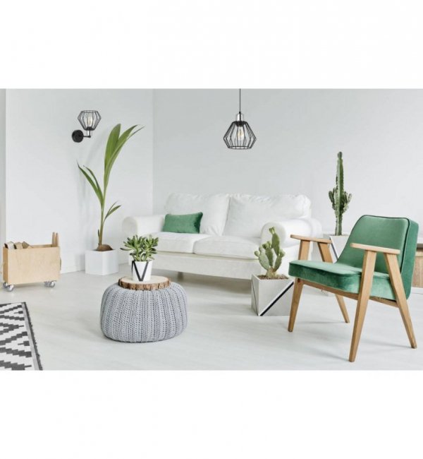 Kinkiet ścienny, czarny klosz druciany metalowy 18 cm, srebrne, chromowane wykończenie, proste ramię, E27 LIGHT HOME
