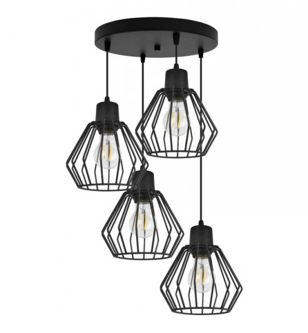 Lampa wisząca druciak, 4 źródła światła, okrągła podsufitka, regulacja, E27, czarna LIGHT HOME